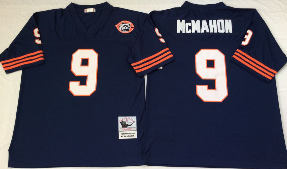 Men NFL Chicago Bears 9 McMahon blue style #2 Mitchell Ness jerseys->chicago bears->NFL Jersey